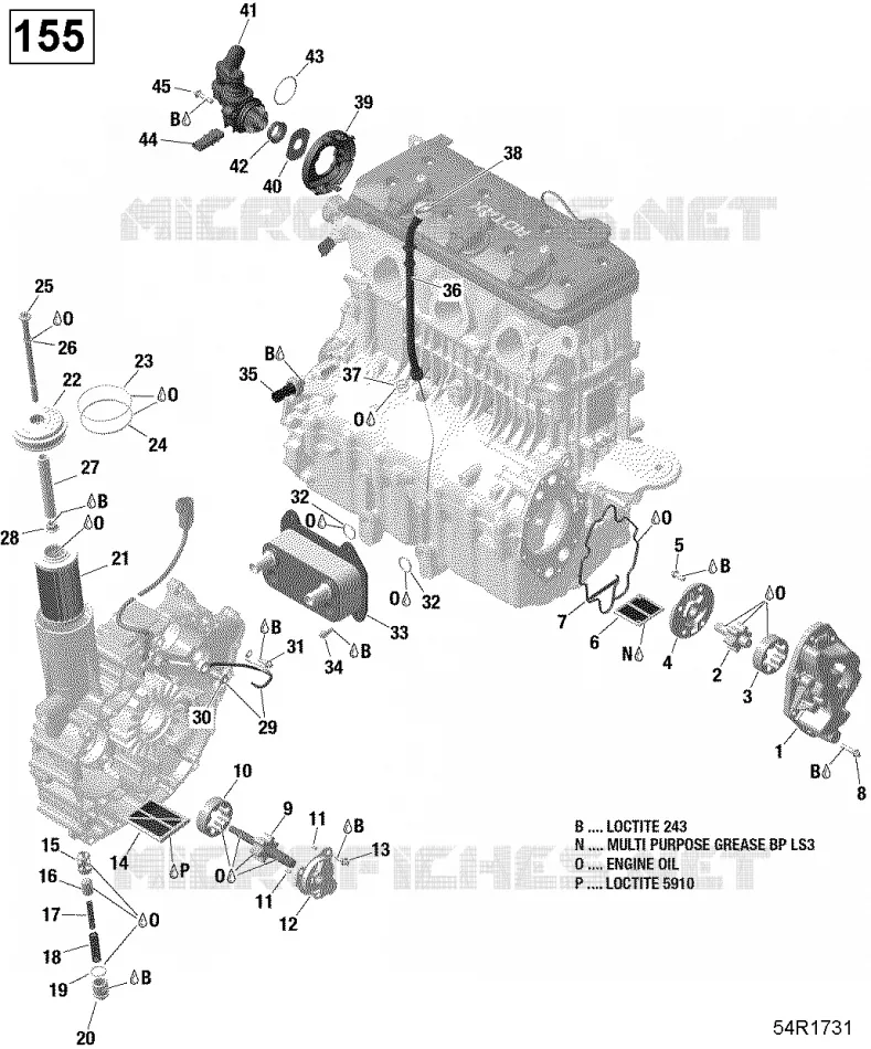 01- LUBRIFICATION DU MOTEUR - 130-155 MODèLE SANS SUSPENSION