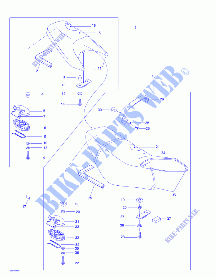 Asiento trasero y delantero (cubierta del motor) para Sea-Doo GTX RFI 5666/5843 ( FUEL INJECTION ) 1998