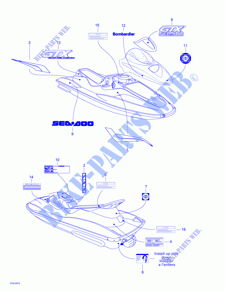 Calcomanías para Sea-Doo GTX RFI 5666/5843 ( FUEL INJECTION ) 1998